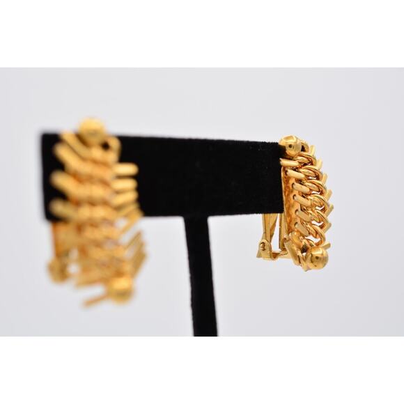 Hobe Vintage Clip On Earrings Spiked Gold Tone Shiny Chunky Signed 1950s BinAY - Picture 5 of 12